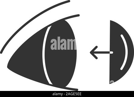 Auge Kontaktlinsen auf glyphe Symbol. Silhouette Symbol. Negativer Platz. Vektor isoliert Abbildung Stock Vektor