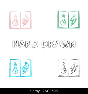 Tattoo Bilder Katalog Hand gezeichneten Symbole gesetzt. Farbe pinselstrich. Der Tätowierer Portfolio. Tattoos Skizzenbuch. Isolierte Vektor sketchy Abbildungen Stock Vektor