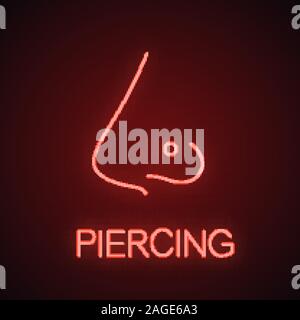 Durchbohrt Nase Neonlicht Symbol. Nasenring. Piercing glühende unterzeichnen. Vektor isoliert Abbildung Stock Vektor