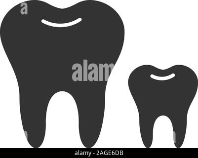 Baby und bleibenden Zähne glyph Icon. Silhouette Symbol. Milch Zahn. Kinder Zahnheilkunde. Negativer Platz. Vektor isoliert Abbildung Stock Vektor