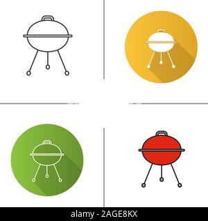 Wasserkocher Barbecue Grill Symbol. Flache Bauweise, lineare und Farbe Stile. Isolierte Vektorgrafiken Stock Vektor