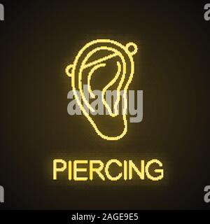 Industrial Piercing Neon Licht Symbol. Leuchtende Zeichen. Durchbohrt ohr Knorpel. Vektor isoliert Abbildung Stock Vektor