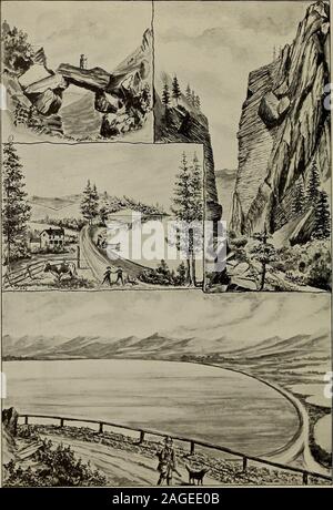 . Idaho, Juwel der Berge. Große WALZWERKE IN WEISER-STRASSE IN WEISER. 1 DAH 0 = DIE PERLE VON DEN BERGEN.. Landschaft in Bear Lake County. Nr. I - natürliche Brücke, Bear Lake Hot Springs. Nr. 2 - Fisch Oase, von der Sommerresidenz von Hon. Chas. B. Wilson Kilometer von Montpellier. Nr. 4 - Bear Lake, mit den wunderbaren natürlichen Fahrbahn zwischen Bär und Schlamm Seen Nr. 3 - Joes Lücke, Zwei und DAHO= DIE PERLE DER BERGE. erbracht haben: Apfelbäume, 200 Pfund; 75 Pfund Kirschen, Pfirsiche, 150 Pfund; Birnen, 130 Pfund; Pflaumen, 150 Pfund. Das sind keine außergewöhnlichen Figuren, sondern sind in m dupliziert Stockfoto