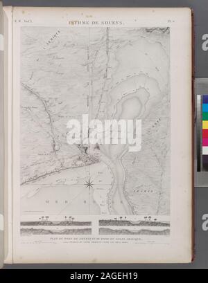 [Soueys Isthme de Isthmus von Suez]. Plan du Port de Soueys et du Fond du Golfe Arabique. I-IV. Profils du Canal projeté Entre les deux mers.; Isthme de Soueys [Isthmus von Suez]. Plan du Port de Soueys et du Fond du Golfe Arabique. I-IV. Profils du Canal projeté Entre les deux mers. Stockfoto