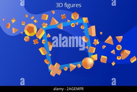 Gelb 3D-Grundkörper mit blauer Rahmen, realistische Vector Illustration für Web und Print Dekoration, geometrischen Gestaltung Stock Vektor