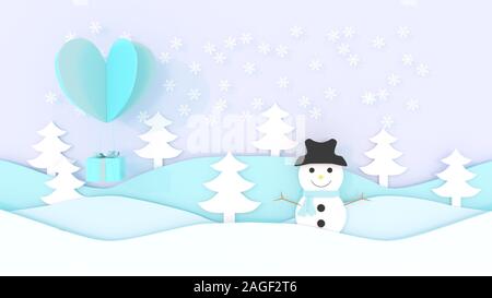 3D-Rendering, 3d-Illustrator, Geschenke Senden von Herzen. Weihnachten und Neujahr Festival, Berg und Blick in die Natur Stockfoto