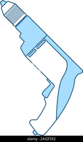 Elektrische Bohrmaschine Symbol. Dünne Linie mit blauer Füllung Design. Vector Illustration. Stock Vektor