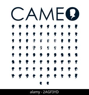 Cameo Silhouette Kollektion. Monochrome portrait eingestellt Stock Vektor