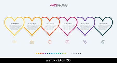 Vektor Infografiken - Valentinstag, Muttertag, Hochzeit, Liebe und romantische Veranstaltungen. Warme Palette. Stock Vektor