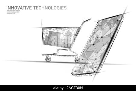 Warenkorb Low Poly Design 3D. Online shop smartphone Markt Technologie. Vector Illustration Stock Vektor