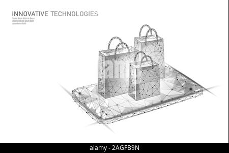 Shopping Bag Low Poly Design 3D. Online shop smartphone Markt Technologie. Vector Illustration Stock Vektor