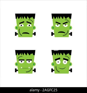 Eingestellt von Frankenstein gesichts Emotionen. Vector Illustration im Cartoon Stil. Eps 10. Stock Vektor