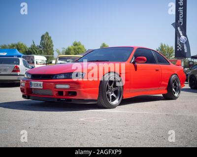 MONTMELO, Spanien - September 29, 2019: 1993 Nissan Silvia (Nissan 200SX Facelift Modell) (S14a) (aka Nissan 200SX oder Nissan 240SX) Stockfoto