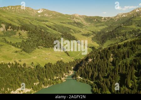 See unter Cormet de Roselent Mountain Pass in den französischen Alpen im Sommer Stockfoto