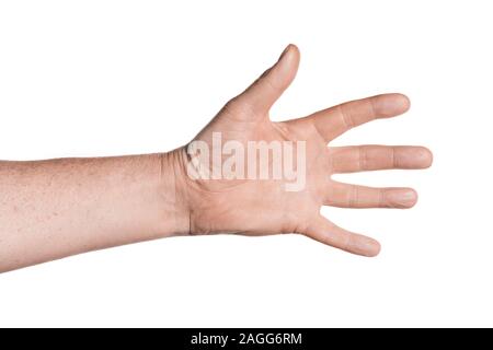 Hand, die isoliert auf weißem Hintergrund Stockfoto