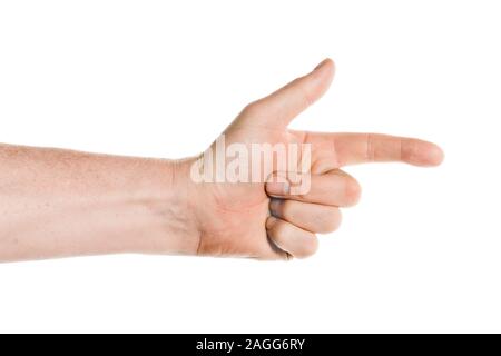 Hand, die isoliert auf weißem Hintergrund Stockfoto