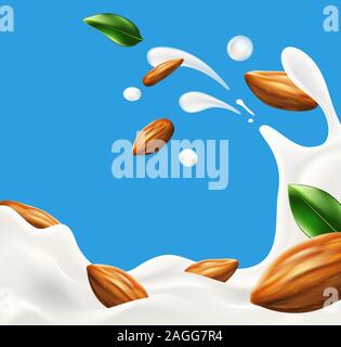 Milch Spritzen mit Mandel Bohnen Vector Illustration Stock Vektor