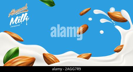 Spritzer Milch wave Mandel Bohnen Vector Illustration Stock Vektor
