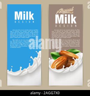 Milch spritzen Flyer mit Mandel- bohnen Vector Illustration Stock Vektor