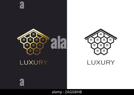 Beehive House Logo Erstellung Konzept. Immobilien Bild Stock Vektor