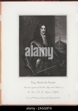 Der Text besteht aus der Geschichte von Mason und Dixon Line, durch J.H.B. Latrobe, Philadelphia, 1855; Vortrag auf die Kontroverse zwischen Pennsylvania und Virginia, die von ANMERKUNG: Craig, Pittsburg, 1843; Mason und Dixon Line, von J. Veech, Pittsburg [h], 1857; und die Nachricht von der Gouverneur von Maryland, die Übermittlung von Berichten im Zusammenhang mit der Abgrenzung von Maryland, Pennsylvania und Delaware, Washington, 1850. Zitat/Referenz: EM 14472 Graviert von R. Cooper aus der Zeichnung von William Derby nach dem Gemälde von Sir Peter Lely.; König Karl der zweite. Stockfoto