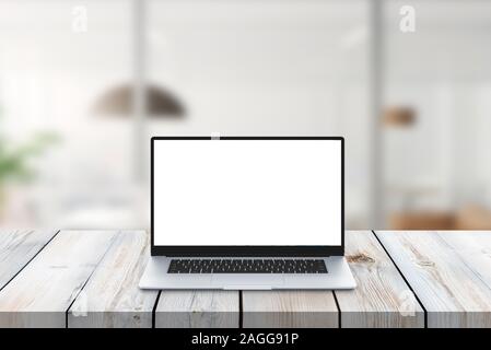 Moderne Laptop auf dem Schreibtisch mockup. Isolierte Bildschirm für App oder Web site Förderung Stockfoto