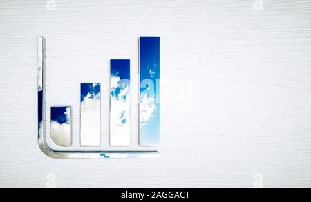 Bewölkt blauer Himmel Reflexion in Grafik. Solarenergie Förderung Konzept. 3D-Rendering. Stockfoto