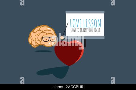 Liebe Lektion für Anfänger, wie ihr Herz zu trainieren durch Logik Gehirn. Konzeptionelle Vector Illustration. Stock Vektor