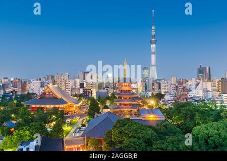 Tokio, Japan Skyline und Türme in Asakusa in der Nacht. Stockfoto