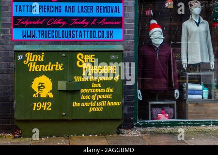 Sine Missione Jimi Hendrix 1942 Zitat; Wenn die Macht der Liebe die Liebe zur Macht überwindet, um der Welt den Frieden wissen wird. Preston GROSSBRITANNIEN Stockfoto