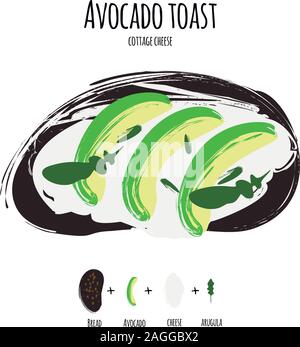 Vector Illustration avocado Toast mit Frischkäse Stock Vektor