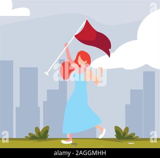 Junge Frau mit einer roten Flagge Vector Illustration Design Stock Vektor