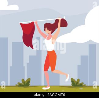 Junge Frau mit einer roten Flagge Vector Illustration Design Stock Vektor