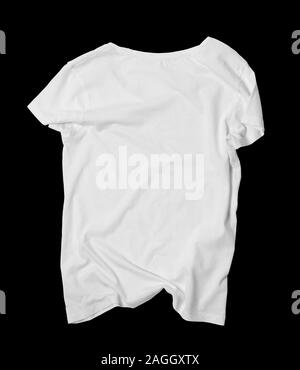 Die Rückseite des weißen T-Shirt mit schwarzem Hintergrund. Mock-up. Cut Hintergrund. Stockfoto