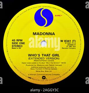 Madonna Who's That Girl erweiterte Version vinyl Record Label Stockfoto