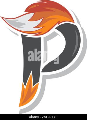 Fox tail Fire logo Schriftzug Alphabet initial Design vector Art Illustration Stock Vektor