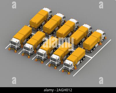 Gruppe sweep LKW-Parkplätze. 3D-Rendering Stockfoto