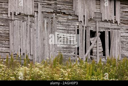 STRAUMSBUKTA, INSEL KVALØYA, Troms County, Norwegen - Alte hölzerne Gebäude am historischen Museum Dorf Straumen Gård. Stockfoto