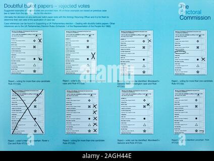 Leitlinien für zweifelhafte Stimmzettel und Stimmen abgelehnt, die von der Wahlkommission, allgemeinen Wahlen 2019 Stockfoto