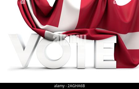 Dänemark Abstimmung Konzept. Abstimmung Wort in der nationalen Flagge bedeckt. 3D-Rendering Stockfoto