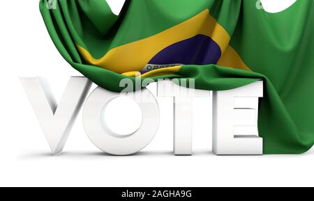 Brasilien Abstimmung Konzept. Abstimmung Wort in der nationalen Flagge bedeckt. 3D-Rendering Stockfoto