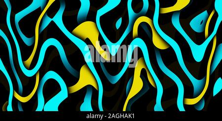 Multicolor wellenförmige Muster. Glänzend neon geschwungene Linien Hintergrund. Abstrakte psychedelischen Abbildung. Wide Format, 3D-Rendering Stockfoto
