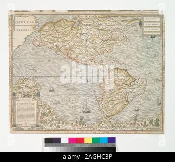 Zitat/Bezug: Stokes Addenda, Karten, bevor 1575 - Karten-10 von André Thevet, La Cosmographie universelle, Paris, 1575. Drucken enthält 16 Linien der französische Text in der linken unteren Ecke. Zitat/Bezug: Dek010; nouveav descouvert et le monde illustré de Nostre temps Stockfoto