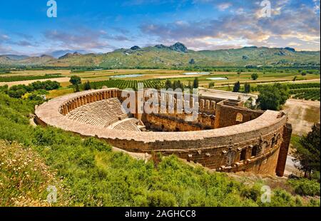 Das römische Theater von Aspendos in der Türkei. In 155 AD während der Herrschaft des Marcus Aurelius errichtet, Aspendos Theater ist das besterhaltene antike Theater in Stockfoto