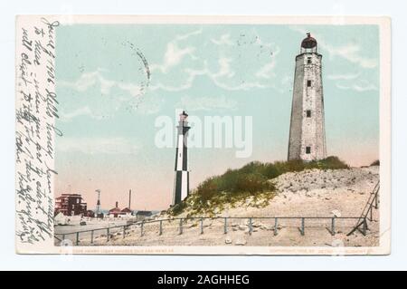 Postkarte Serie Anzahl: 9151 wurde Detroit Publishing Company. Neue Impressum mit Artist's Palette Marke. Bilder mit Datum Vor 1906 inbegriffen.; Licht Häuser, Alte und Neue, Cape Henry, Virginia. Stockfoto