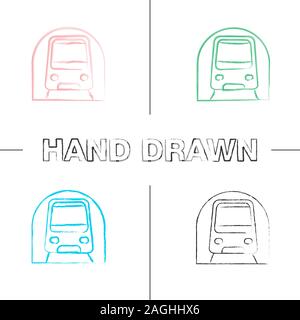 U-Hand gezeichneten Symbole gesetzt. U-Bahn, U-Bahn. Rapid Transit. Farbe pinselstrich. Isolierte Vektor sketchy Abbildungen Stock Vektor