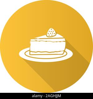 Käsekuchen mit Erdbeeren flache Bauweise lange Schatten glyph Icon. Stück Kuchen. Vektor silhouette Abbildung Stock Vektor