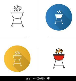 Wasserkocher Barbecue Grill Symbol. Flache Bauweise, lineare und Farbe Stile. Isolierte Vektorgrafiken Stock Vektor