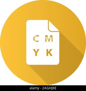 CMYK-Kreis Modell flache Bauweise lange Schatten glyph Icon. Cyan, Magenta, Yellow, key Farbschema. Vektor silhouette Abbildung Stock Vektor