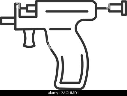 Piercing gun lineare Symbol. Dünne Linie Abbildung. Ohr Piercing Instrument. Kontur Symbol. Vektor isoliert Maßbild Stock Vektor